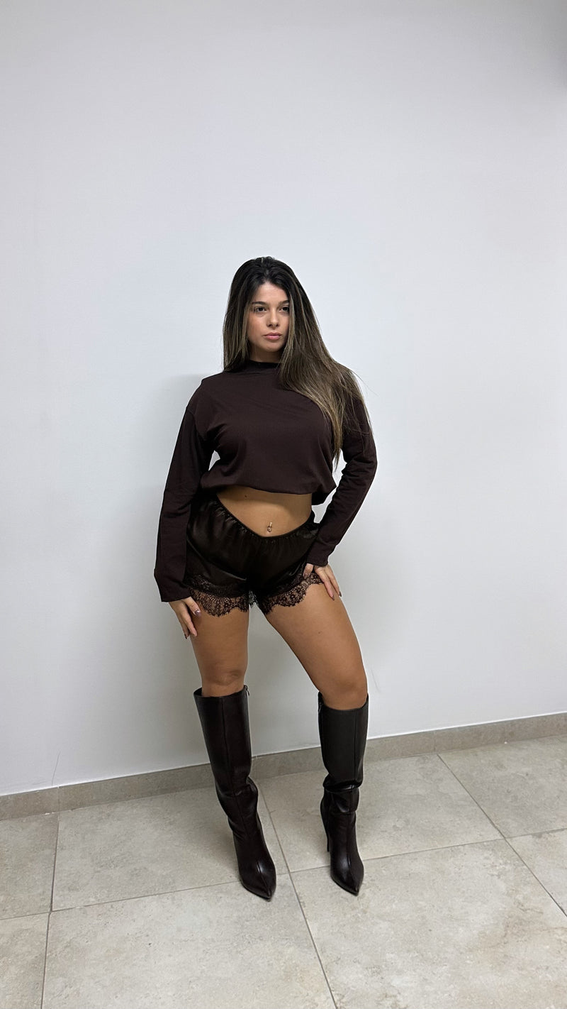 SHORTS “SATIN” MARRONE