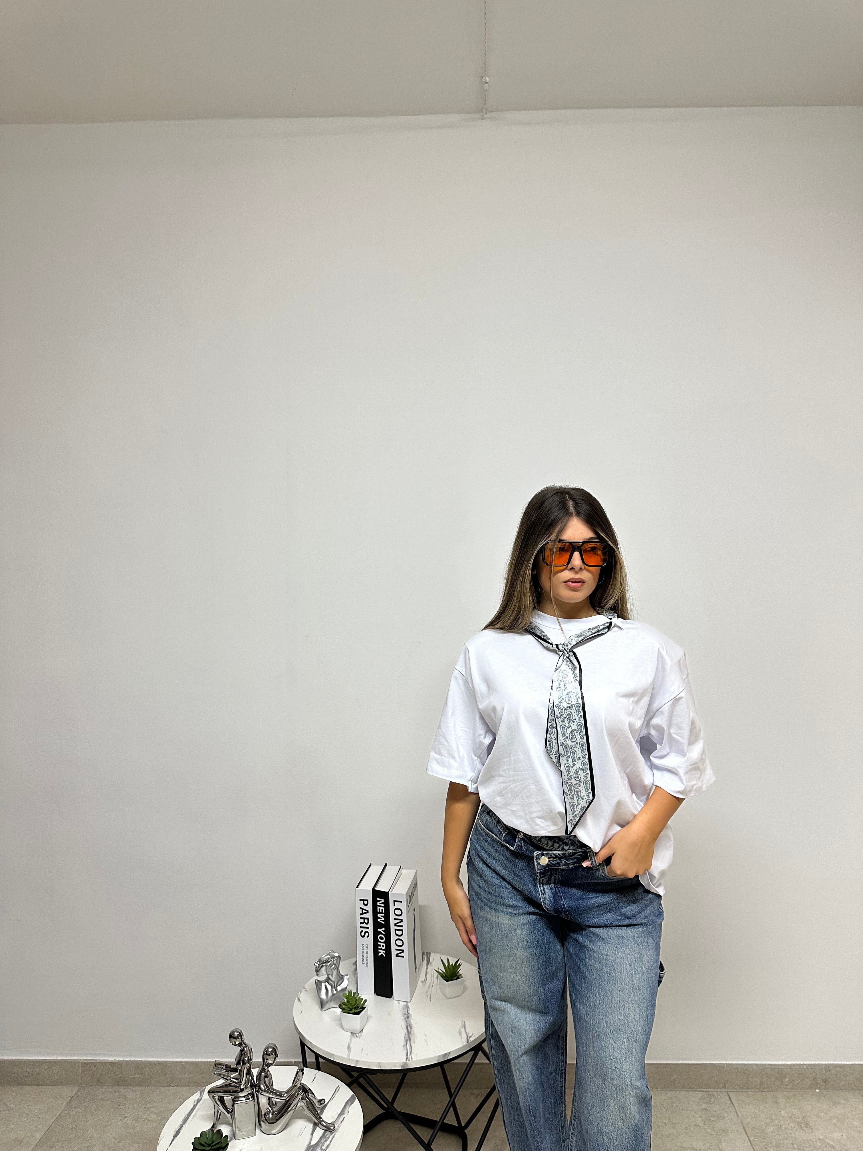 T-SHIRT FOULARD BIANCA/NERA