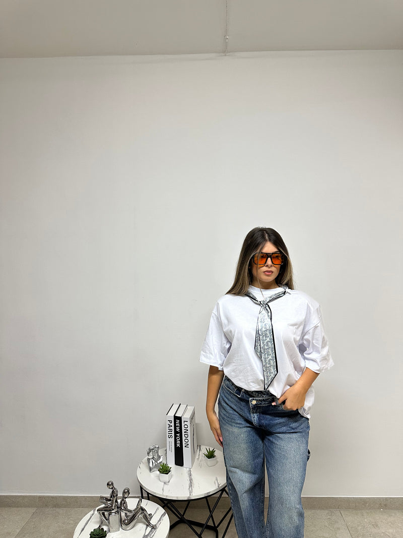 T-SHIRT FOULARD BIANCA/NERA