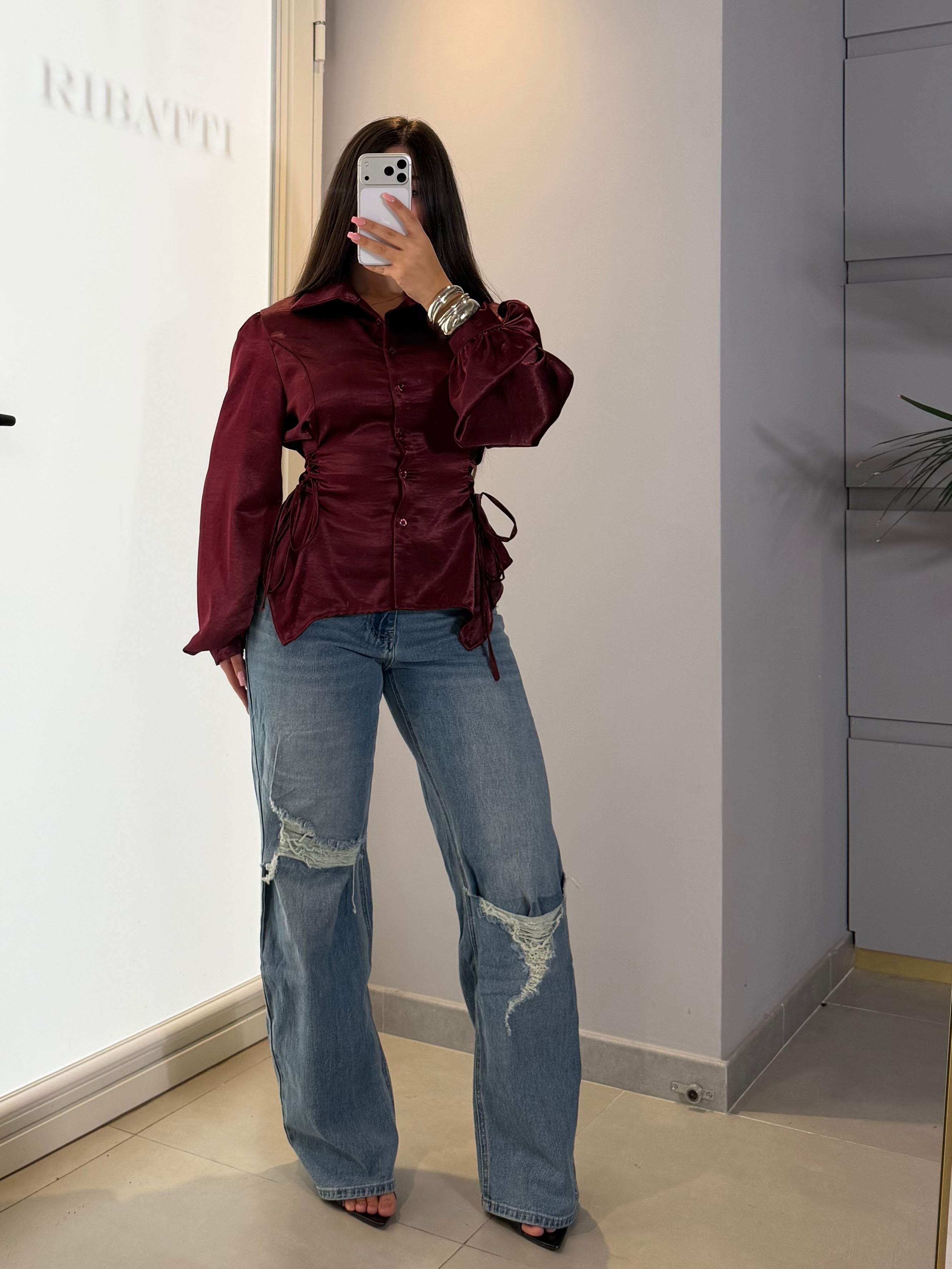 CAMICIA “SATIN” bordeaux