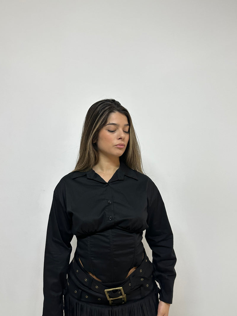 CAMICIA EFFETTO CORSETTO NERA