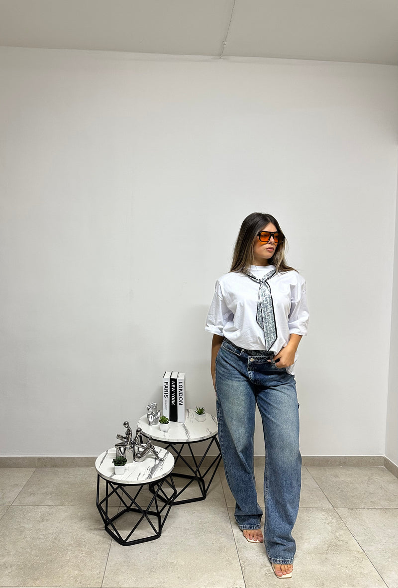 T-SHIRT FOULARD BIANCA/NERA